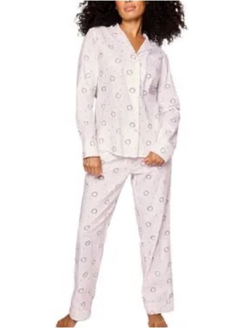 Petite Plume Somerset Wreath Pajama Set 100% Cotton White Small Pants & Top Cute